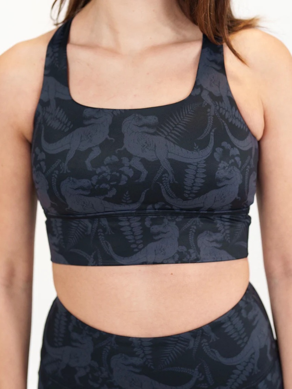 CVG Constantly Varied Gear Black Gray Longline Bra Dinosaur T-Flex Size Small